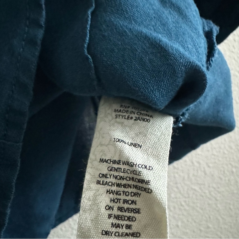 Soft Surroundings Island Breeze Shirt Deep Sea Blue Linen Button Down - Picture 10 of 10